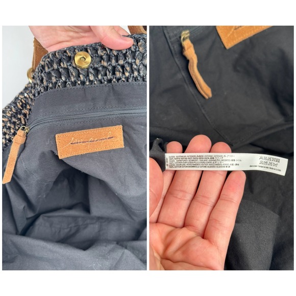 Free People Getaway Tote Bag Purse Large Woven Braided Raffia Black Tan Casual - Picture 6 of 7